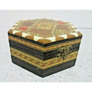SAC*Vintage V. MOLERO Hexagon Box Marquetry Lacquered Mosaic Wood Inlay